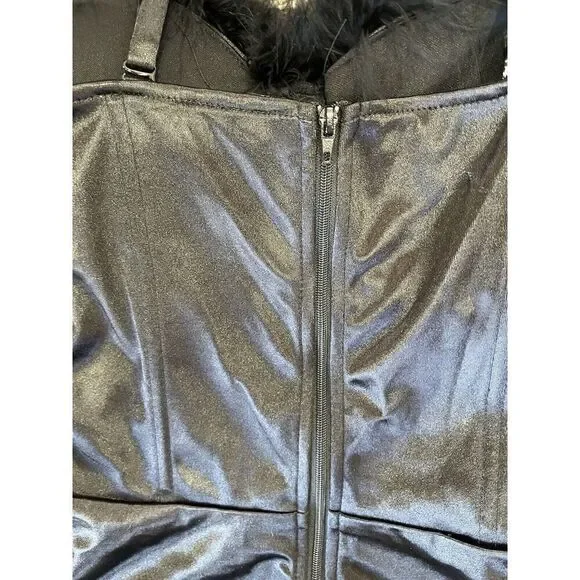 NWT Windsor Black Satin Bodysuit With Black Feather Detail Women’s L - Picture 8 of 11